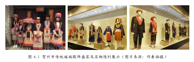 图 4.1 贺州市传统瑶族服饰盛装及实物陈列展示（图片来源：作者拍摄）