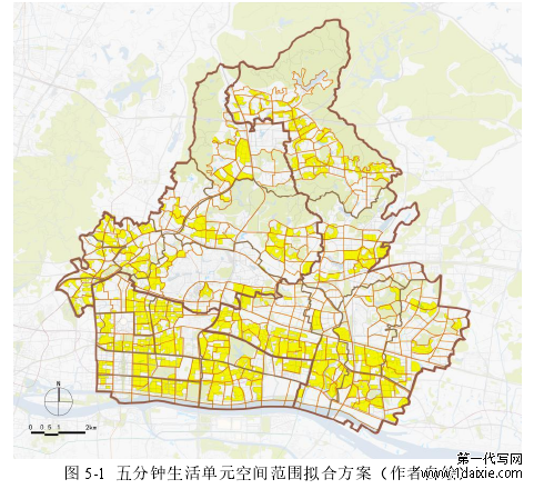 图 5-1 五分钟生活单元空间范围拟合方案（作者自绘）