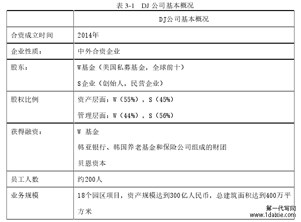 表 3-1 DJ 公司基本概况