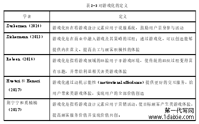 表 2-3 对游戏化的定义