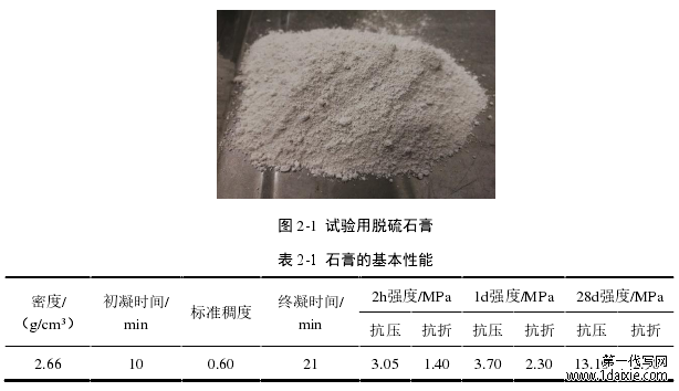 图 2-1  试验用脱硫石膏 表 2-1  石膏的基本性能 