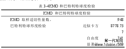 表 3-4KMO 和巴特利特球度检验