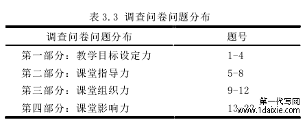 表 3.3 调查问卷问题分布 